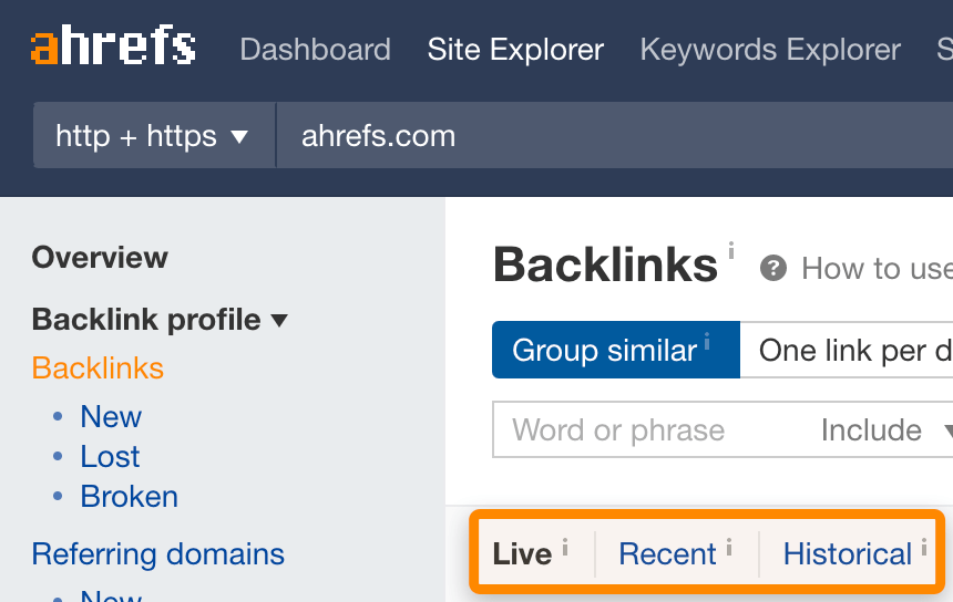Ahrefs, Domain name history checker