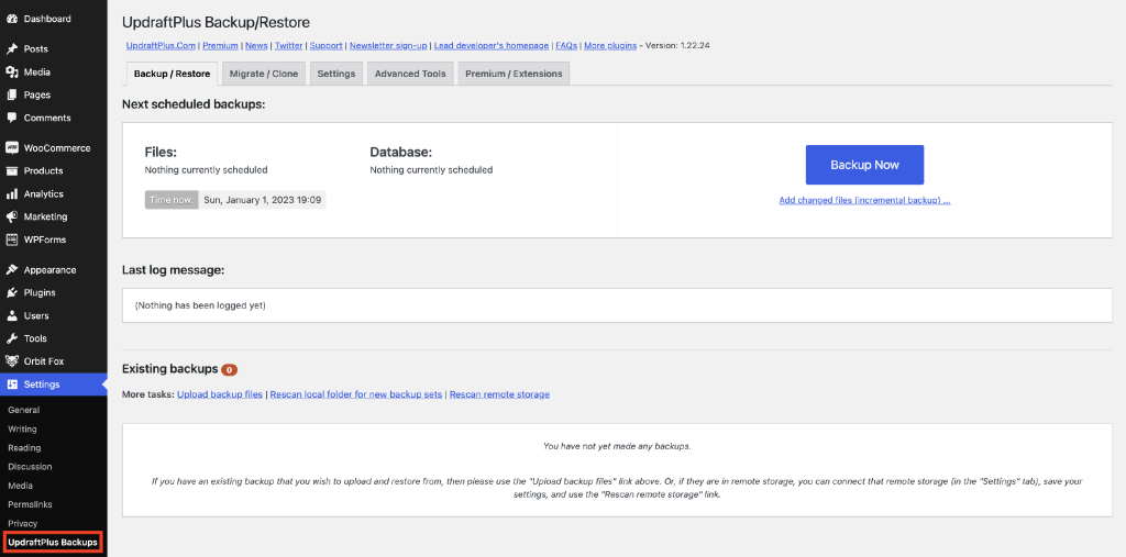 Backup wordpress website